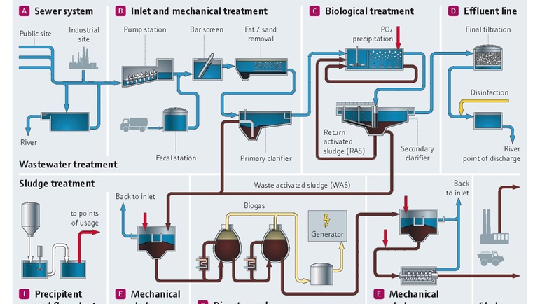 Process för avloppsvattenhantering och slambehandling
