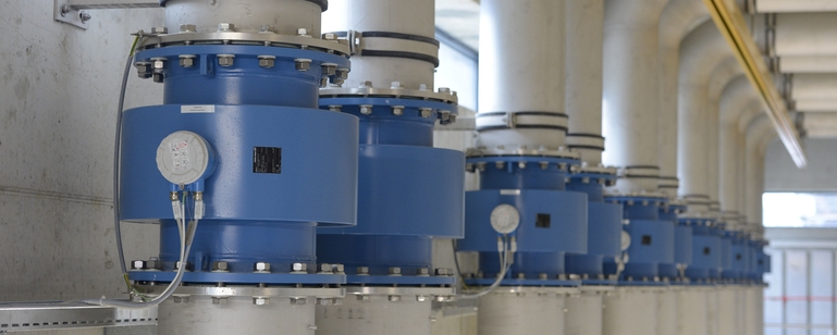 Magmeters in wastewater treatment pump station