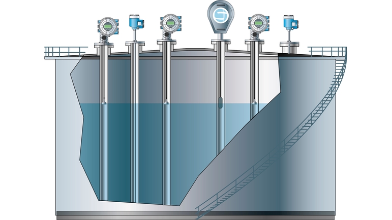 Bild på en LNG-förvaringstank med instrumentering för tank gauging