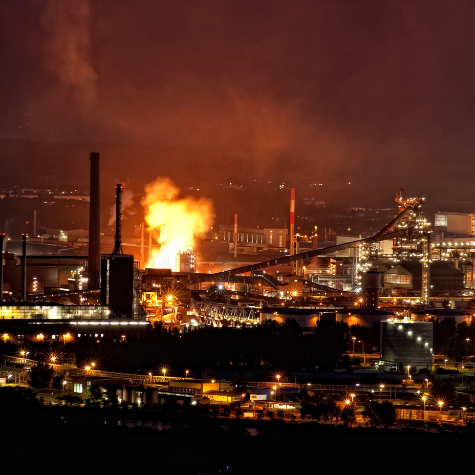 Stålfabrik på natten