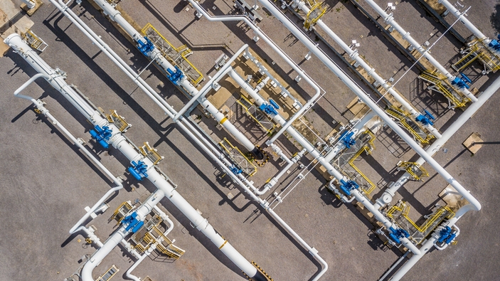 Flygbild av naturgaspipelines